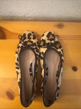 Schutz Leopard Arissa Metallic
Leather Crinkle Square Toe Ballet
Flats Size 7.5